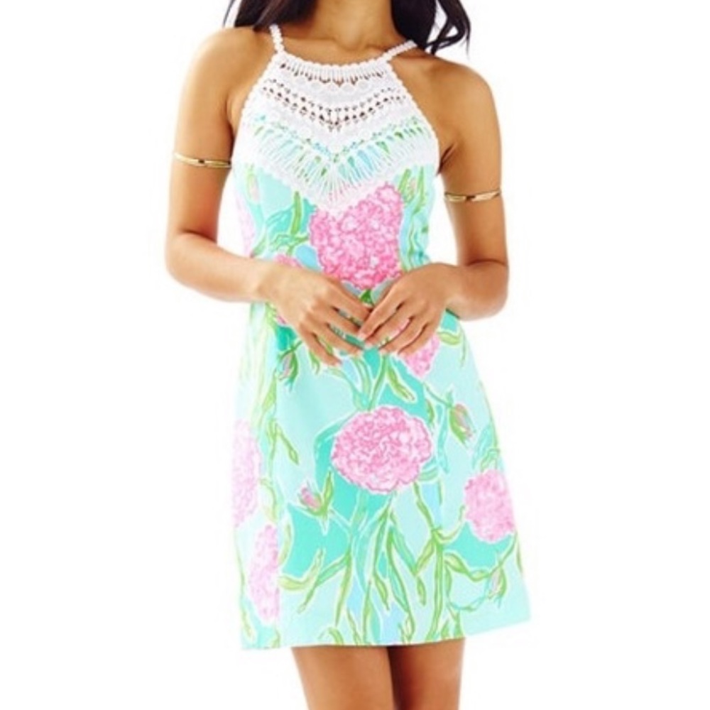 Lilly Pulitzer pearl halter shift dress lace